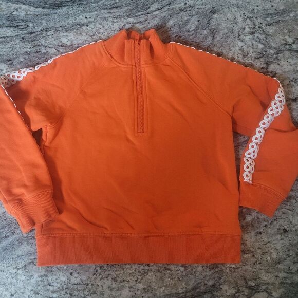 Orange Pullover Quarter Zip Sweatshirt Celtic Knot Sleeve Detail - Picture 1 of 1